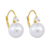 Round Pearl Small Zircon Sterling Silver Hoop Earrings